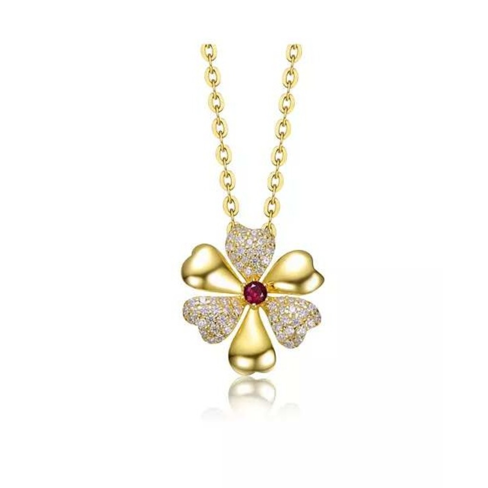 Flower Pendant‎ Necklace Women 14K Gold Plated Cubic Zirconia Floral Gold
